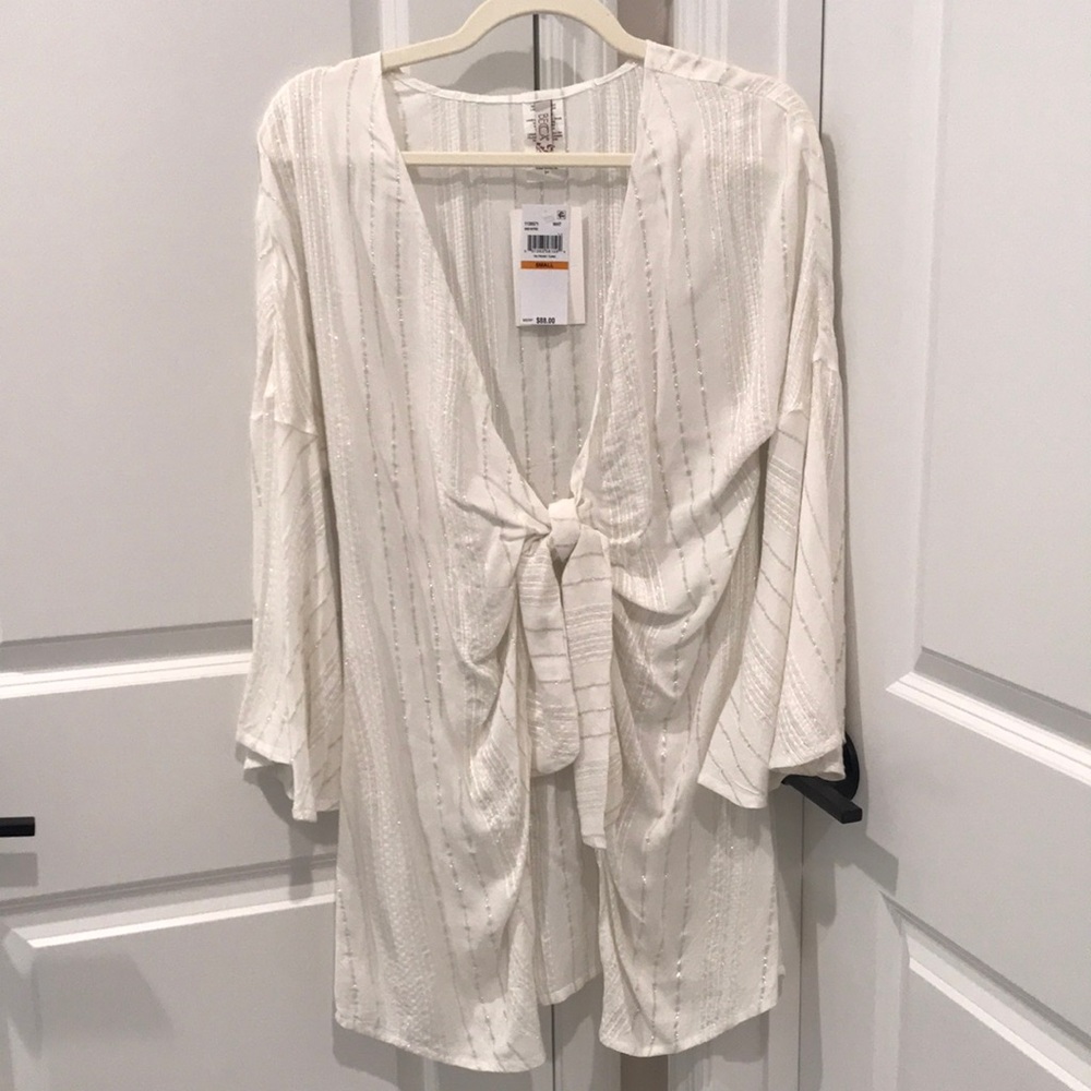 NWT Becca Swim White Tie-Front Sheer Kimono Cardigan size small